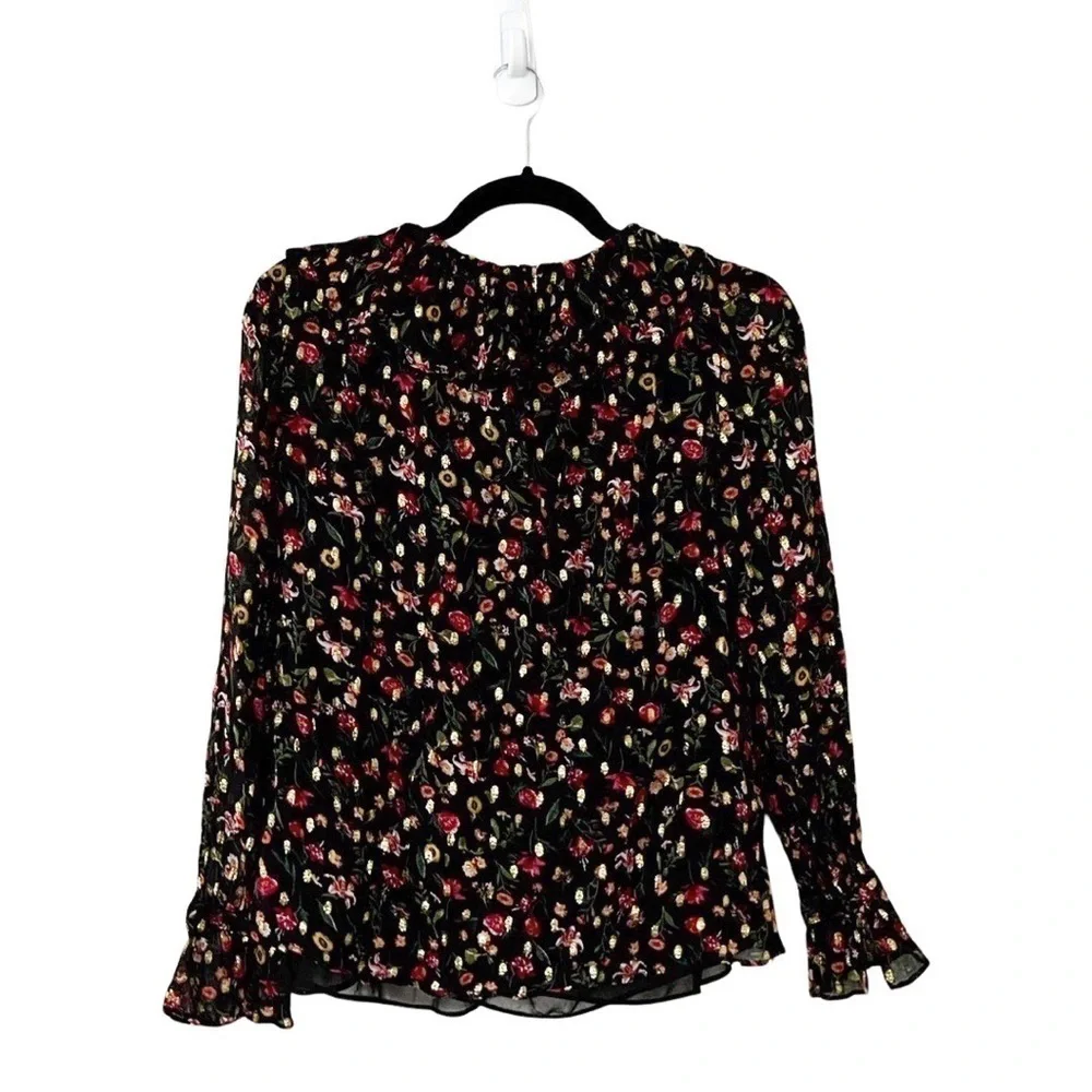 J CREW Ruffleneck Long Sleeve Top In Midnight Vintage Floral XS